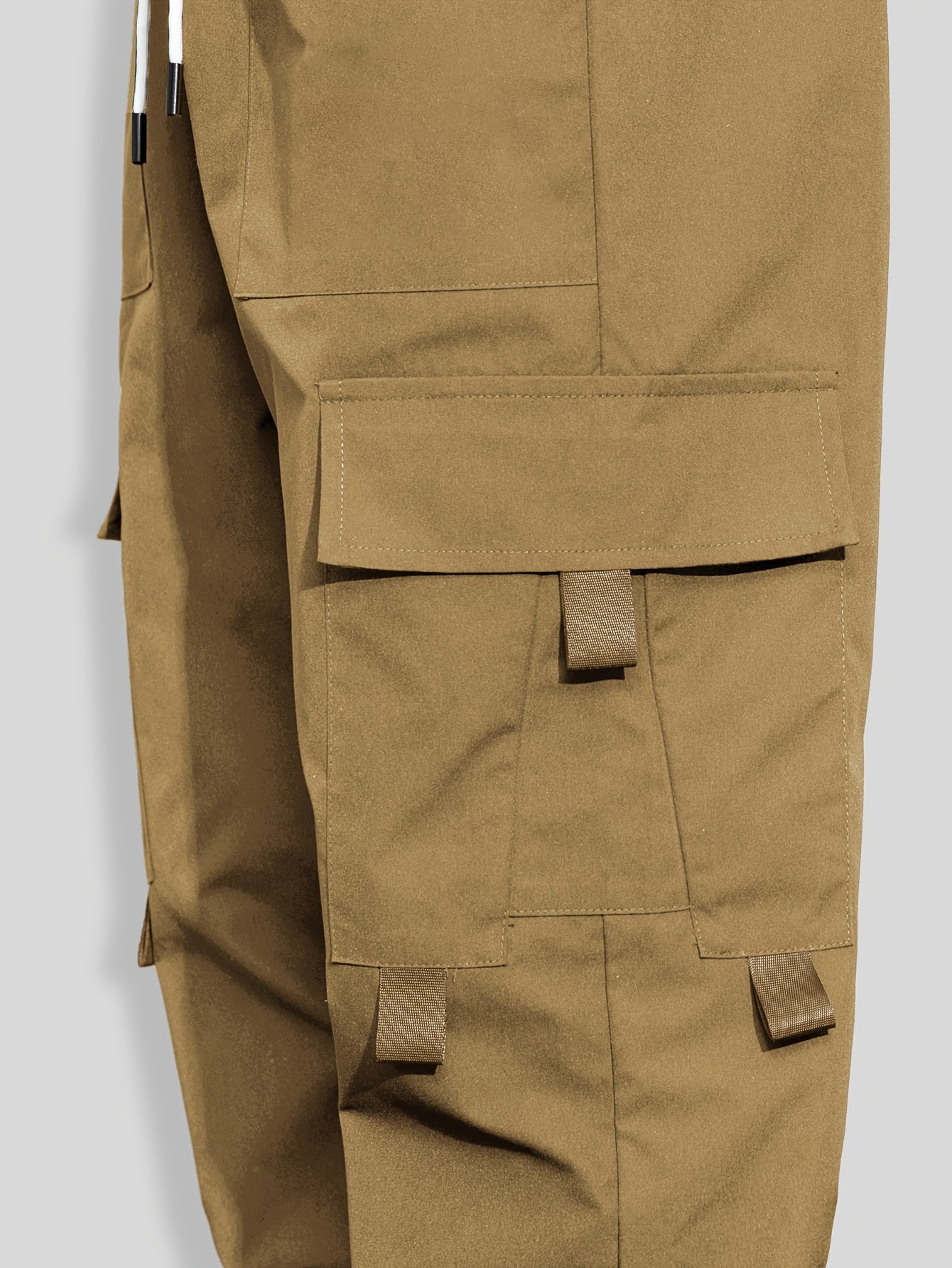 Mens Fashion-Forward Solid Cargo Pants - Abundant Flap Pockets, Loose Fit Drawstring Trousers - Durable Outdoor Work to Streetwear Hip Hop Style - Snug & Style