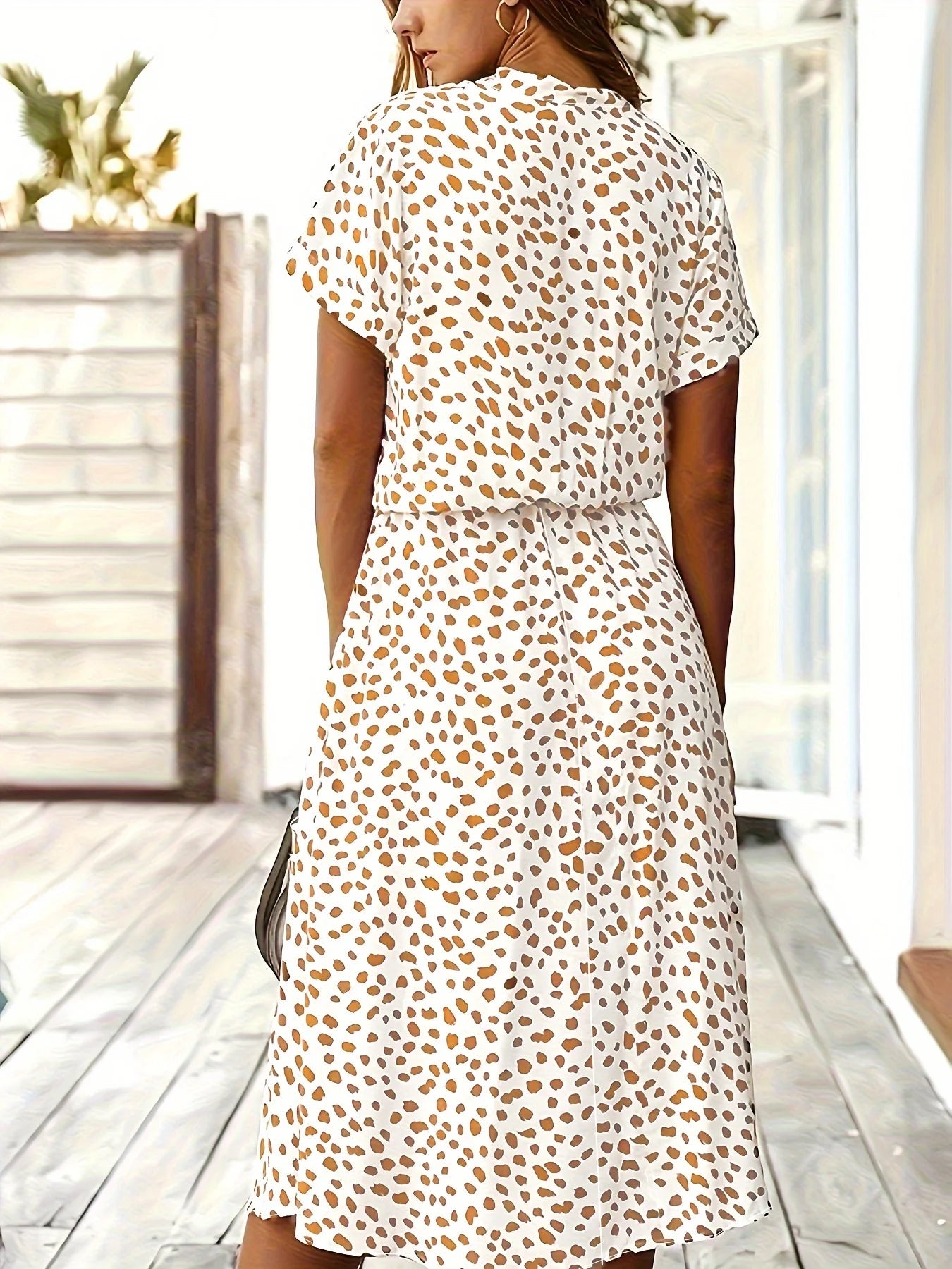 Plus Size All Over Print Button Front Dress, Casual Short Sleeve Dress For Spring & Summer, Women's Plus Size Clothing - Snug & Style