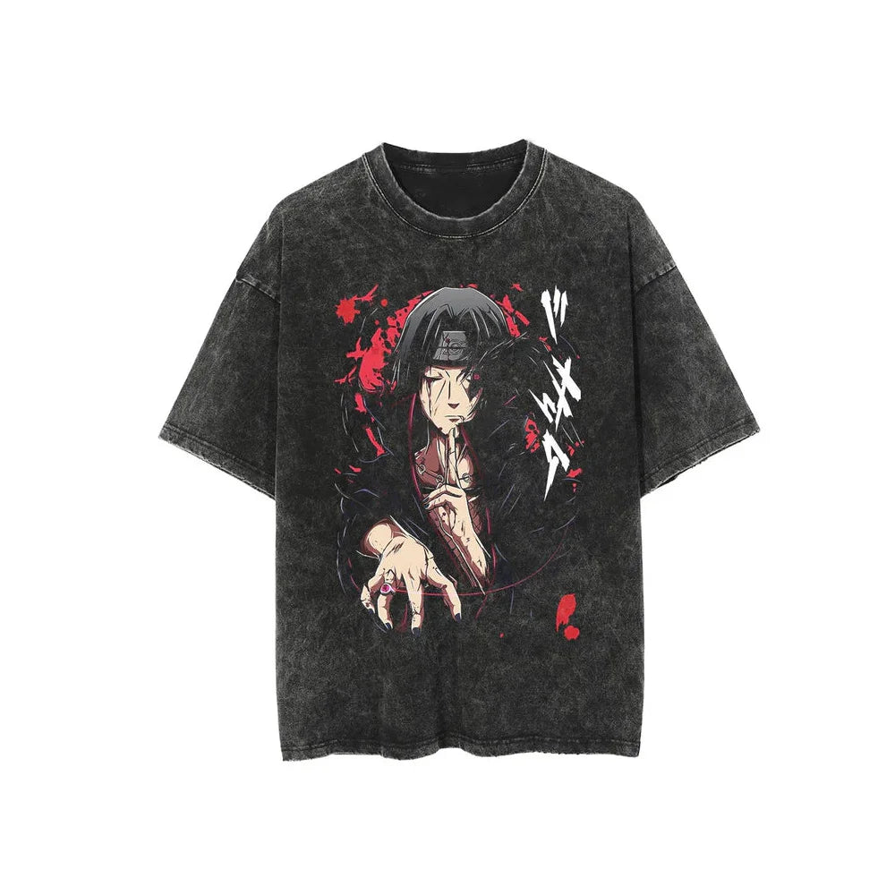 Retro Washed Cotton T-shirt Tops Anime Graphic Tees for Men Women Summer Casual Oversized Tshirt Harajuku Streetwear - Snug & Style