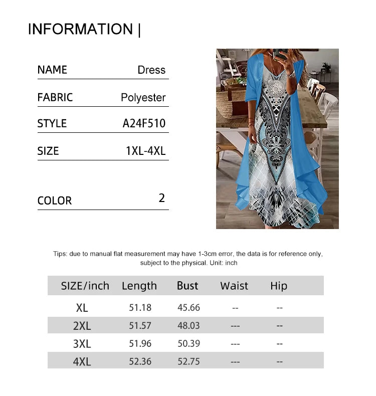 Plus Size Casual Dress Sets Solid Open Front and Graphic Printed Dress Sets Women's Plus Size Clothing - Snug & Style