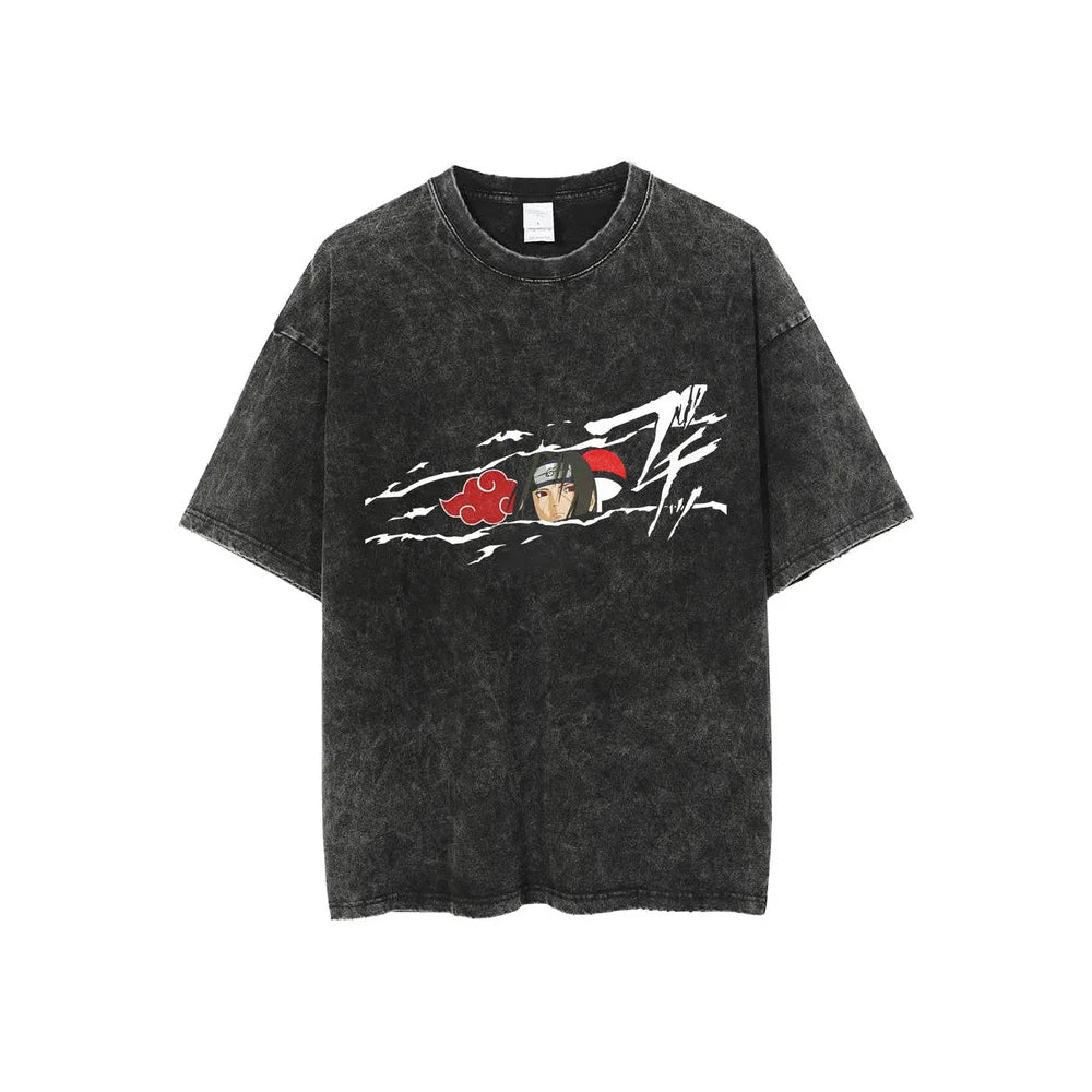 Retro Washed Cotton T-shirt Tops Anime Graphic Tees for Men Women Summer Casual Oversized Tshirt Harajuku Streetwear - Snug & Style