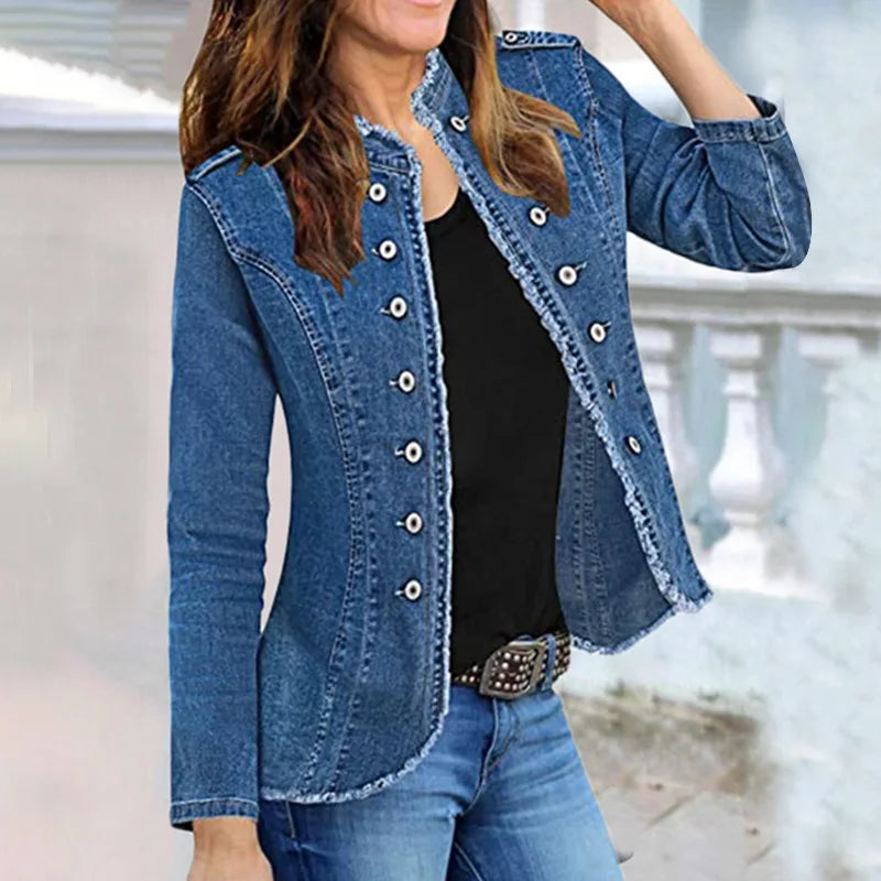 Jeans Casual Jackets Ladies 2024 Tassel Single Breasted Slim Denim Coat Vintage Blue Washed Long Sleeve Plus Size Women Jackets - Snug & Style