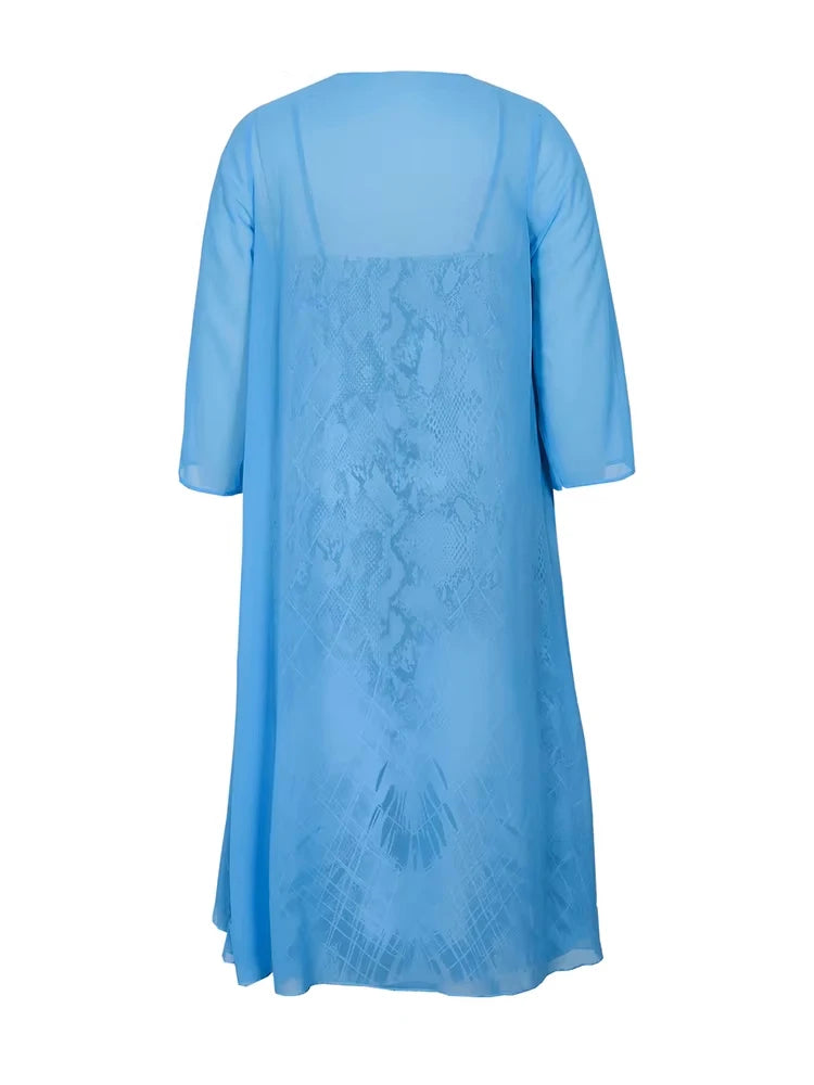 Plus Size Casual Dress Sets Solid Open Front and Graphic Printed Dress Sets Women's Plus Size Clothing - Snug & Style