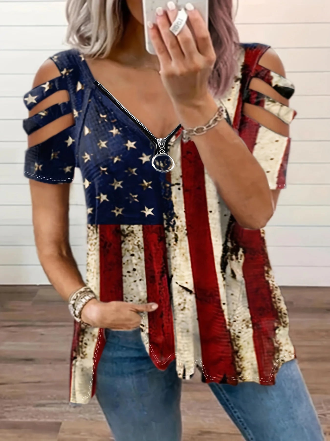 Plus Size Europe and the United States and The United States Cross Border New Women's Printed V-neck Casual T-shirt - Snug & Style