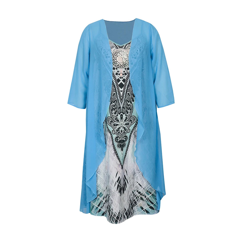 Plus Size Casual Dress Sets Solid Open Front and Graphic Printed Dress Sets Women's Plus Size Clothing - Snug & Style