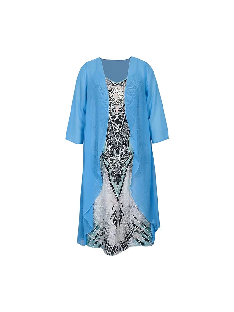 Plus Size Casual Dress Sets Solid Open Front and Graphic Printed Dress Sets Women's Plus Size Clothing - Snug & Style