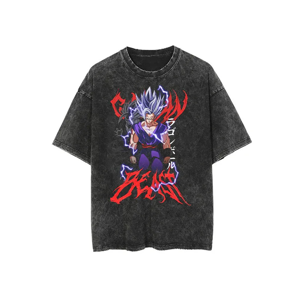 Retro Washed Cotton T-shirt Tops Anime Graphic Tees for Men Women Summer Casual Oversized Tshirt Harajuku Streetwear - Snug & Style