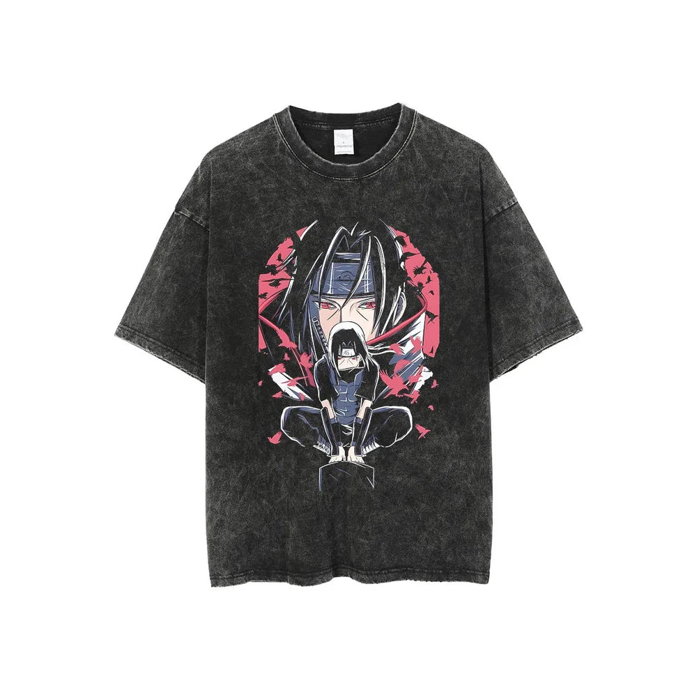 Retro Washed Cotton T-shirt Tops Anime Graphic Tees for Men Women Summer Casual Oversized Tshirt Harajuku Streetwear - Snug & Style