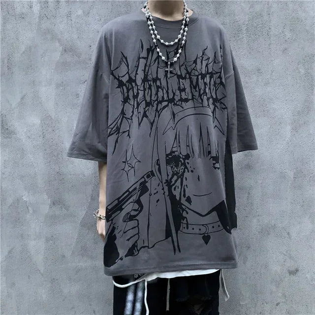 Men T-shirts 2023 Summer Streetwear High Street Gothic Skull Tshirt Loose Oversized Short-sleeved T shirt Dark Anime Men Y2k Top - Snug & Style