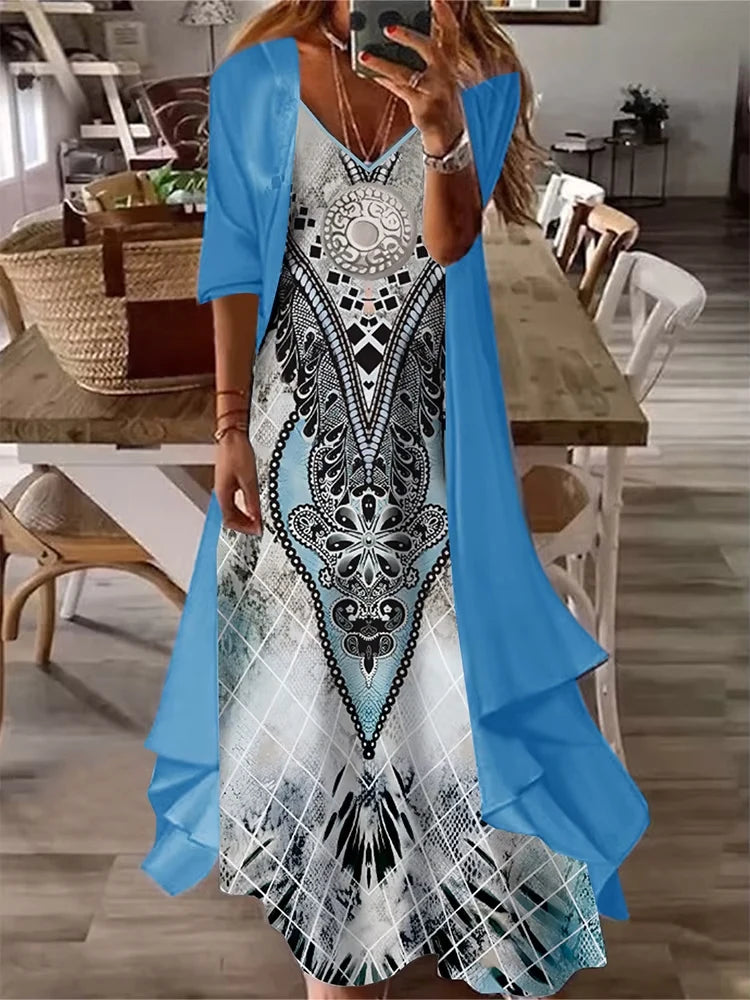 Plus Size Casual Dress Sets Solid Open Front and Graphic Printed Dress Sets Women's Plus Size Clothing - Snug & Style