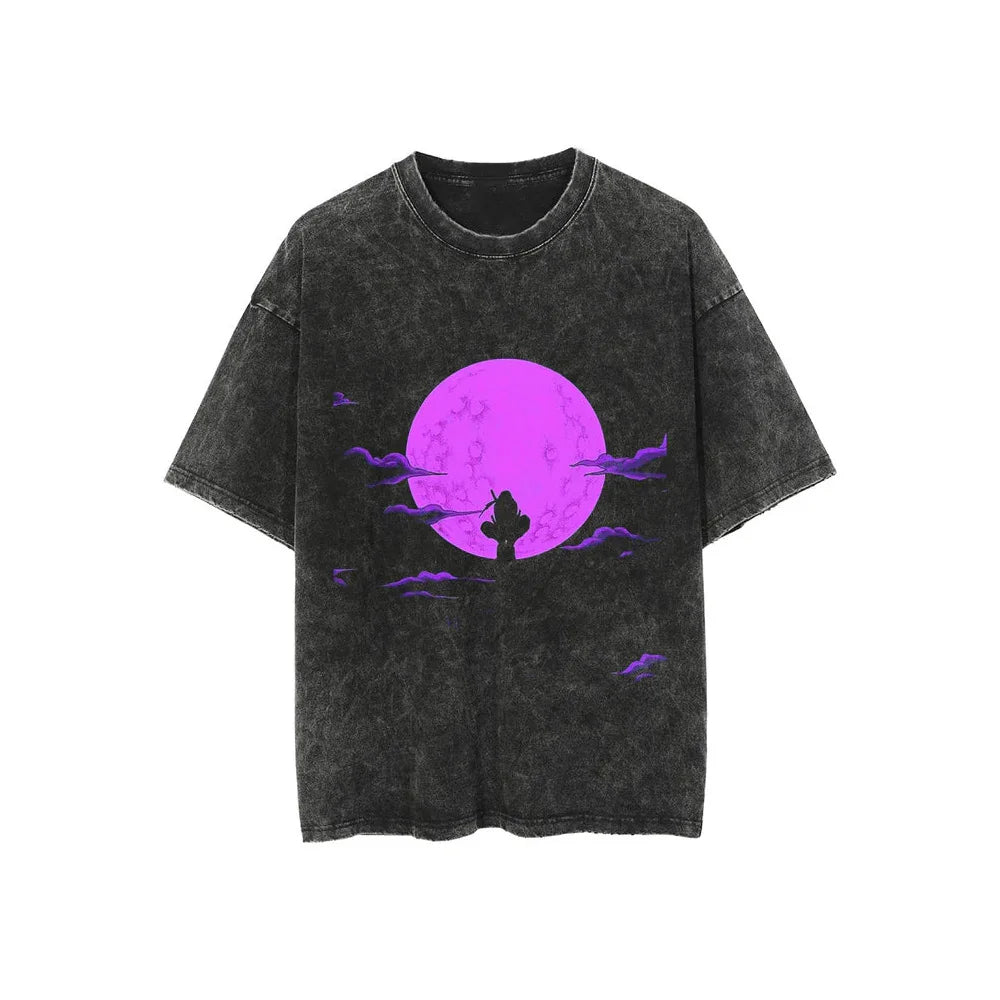 Retro Washed Cotton T-shirt Tops Anime Graphic Tees for Men Women Summer Casual Oversized Tshirt Harajuku Streetwear - Snug & Style