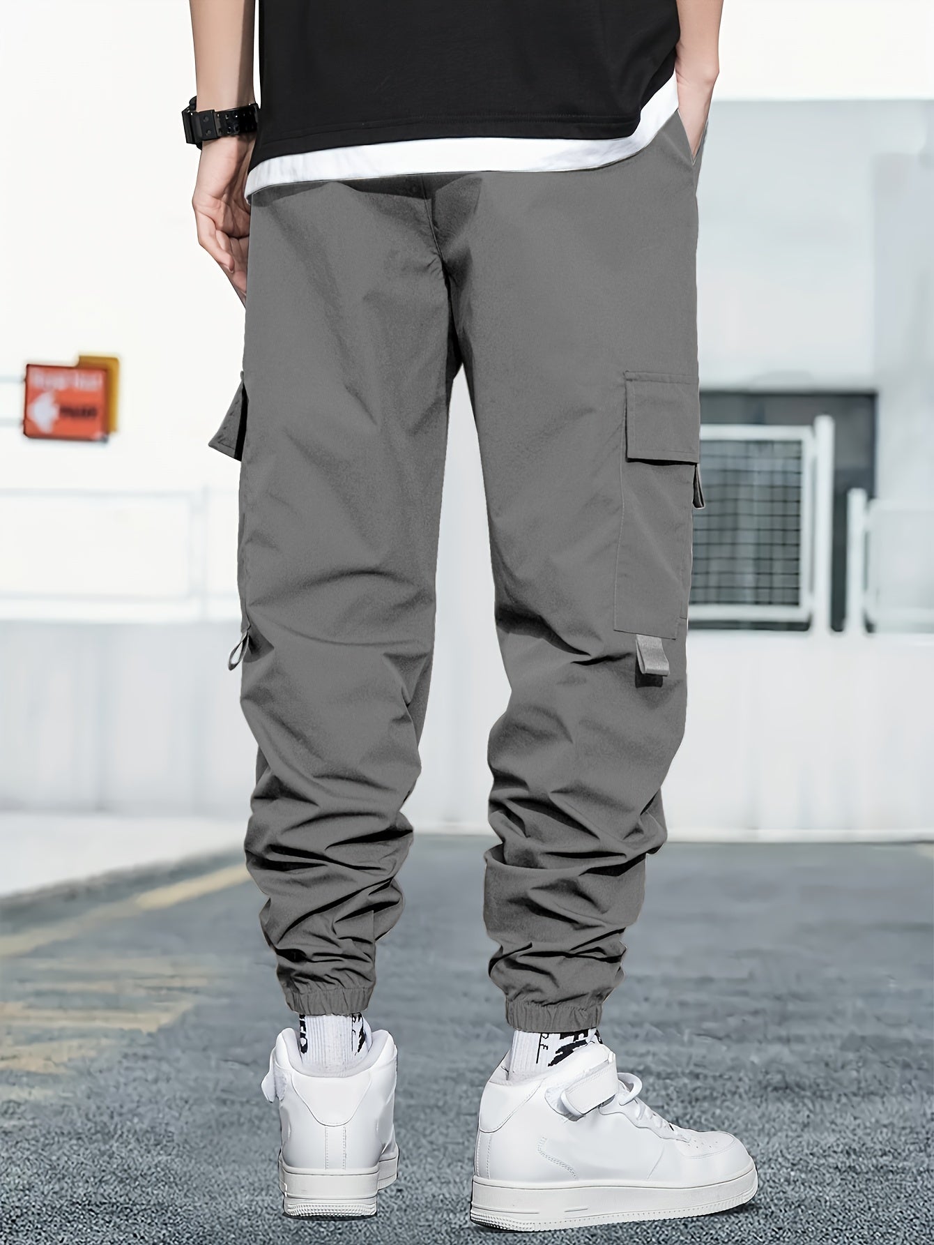 Mens Fashion-Forward Solid Cargo Pants - Abundant Flap Pockets, Loose Fit Drawstring Trousers - Durable Outdoor Work to Streetwear Hip Hop Style - Snug & Style