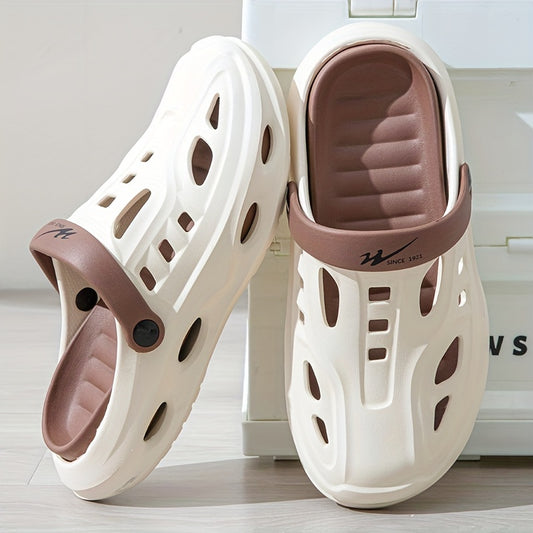 Mens Fashion Forward Hollow Out Slippers - Colour Block Style, Ultra-Comfortable, Non-Slip, Durable Outdoor Slides for TrendSETTING Gentlemen - Snug & Style