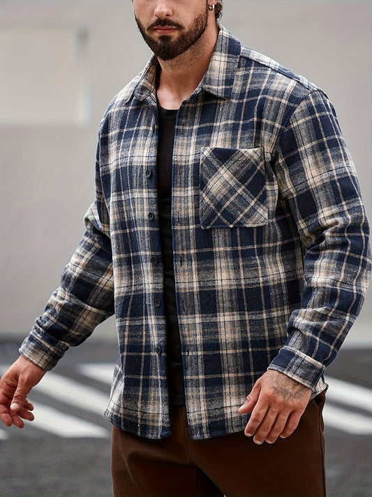 Men's Flannel Plaid Lapel Button Short Pocketed Shirts Coats - Snug & Style