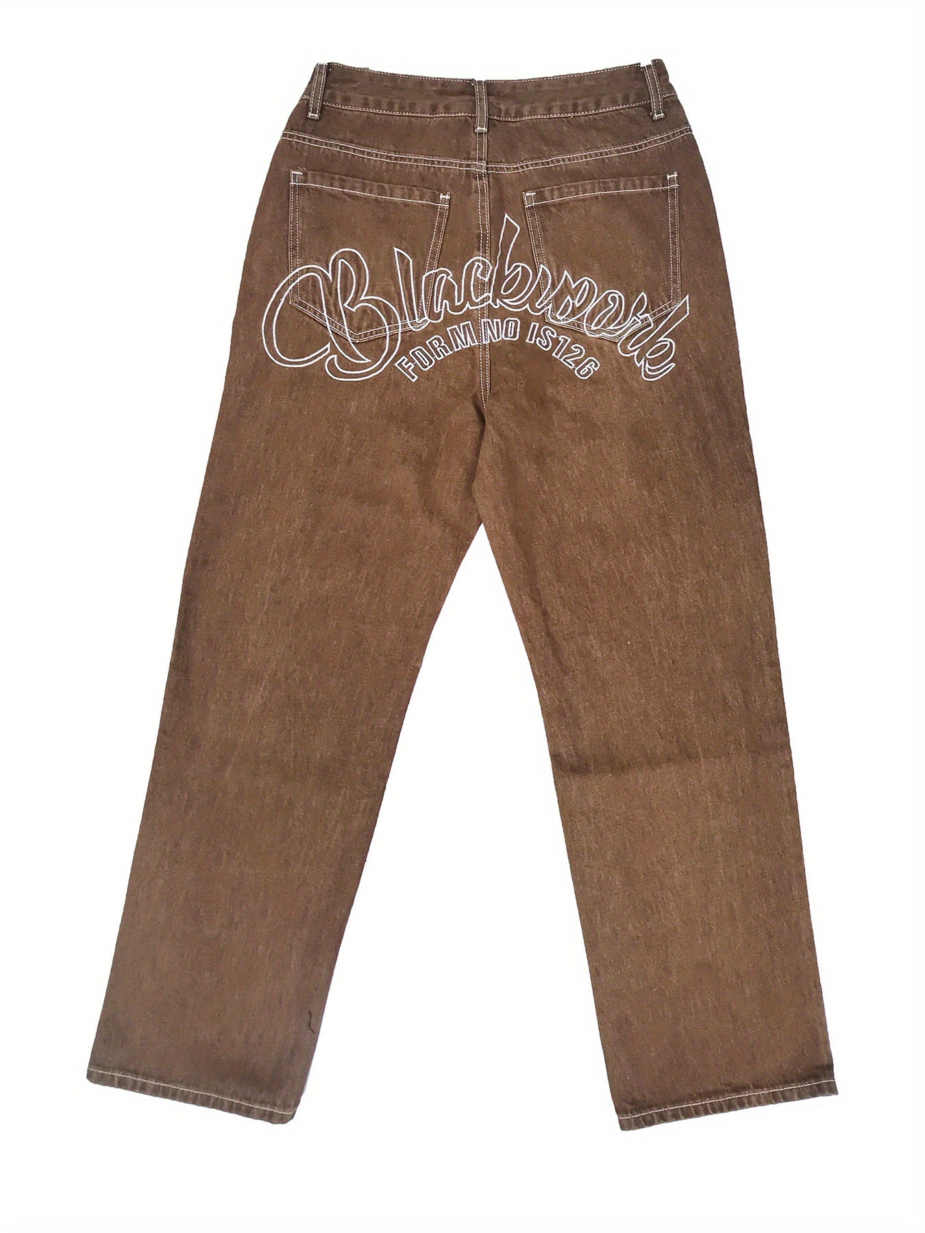 Y2k Letter Print Wide Leg Loose Fit Jeans, Men's Casual Slightly Stretch Street Style Multi Pocket Baggy Denim Pants For Spring Summer - Snug & Style