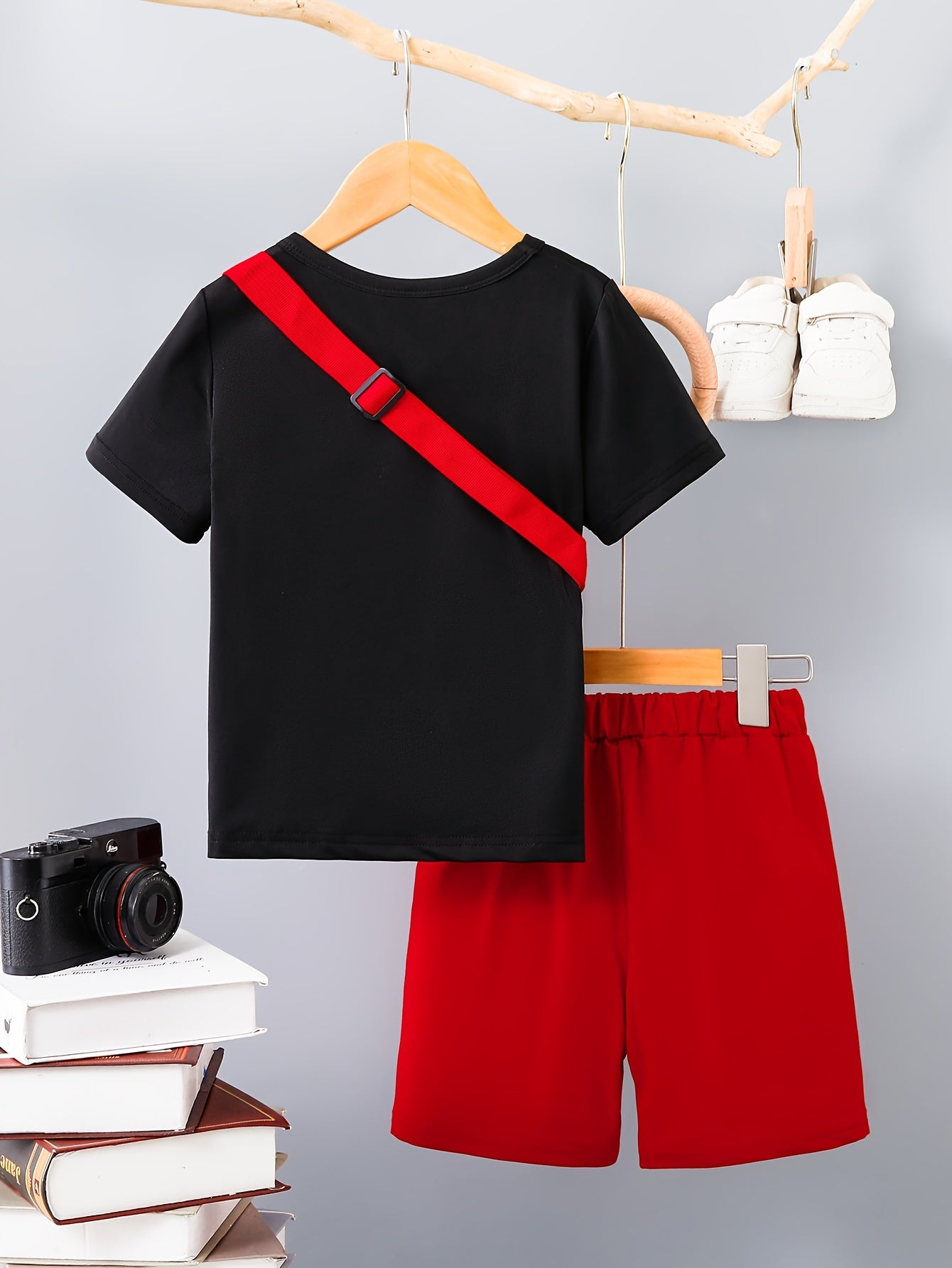 3-Pack Boys Trendy Summer Outfit - Soft Cotton Blend Solid T-shirts with Fun Smile Face Shorts & Handy Crossbody Bag - Comfortable, Lightweight, Perfect for Playtime - Snug & Style