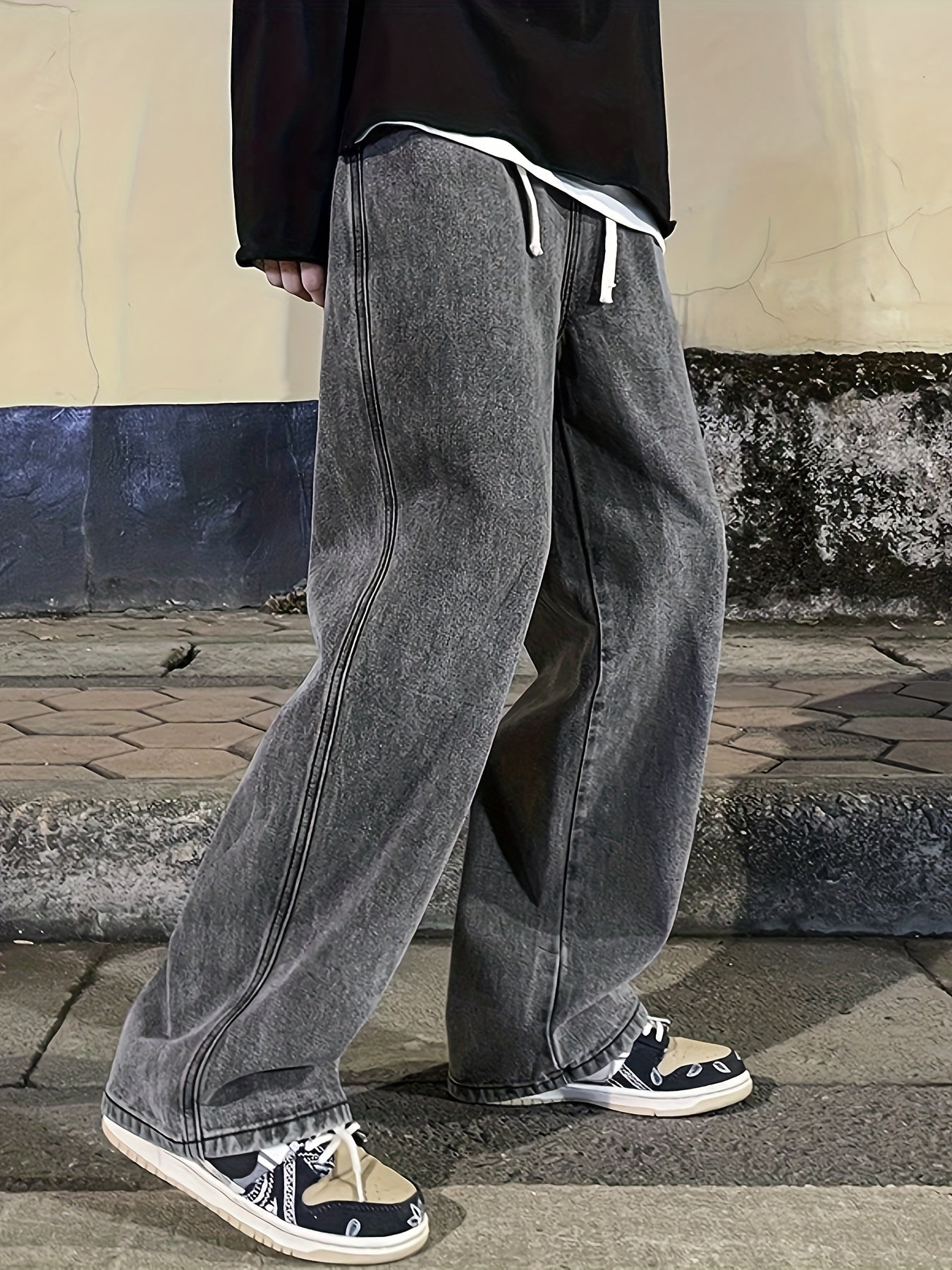 Mens Fashion Jeans - Rich Solid Color, Loose Fit, Classic Straight Leg, High-Quality Denim, Perfect for Daily Casual Wear, Inspired by Street Style Fashion Trends - Snug & Style