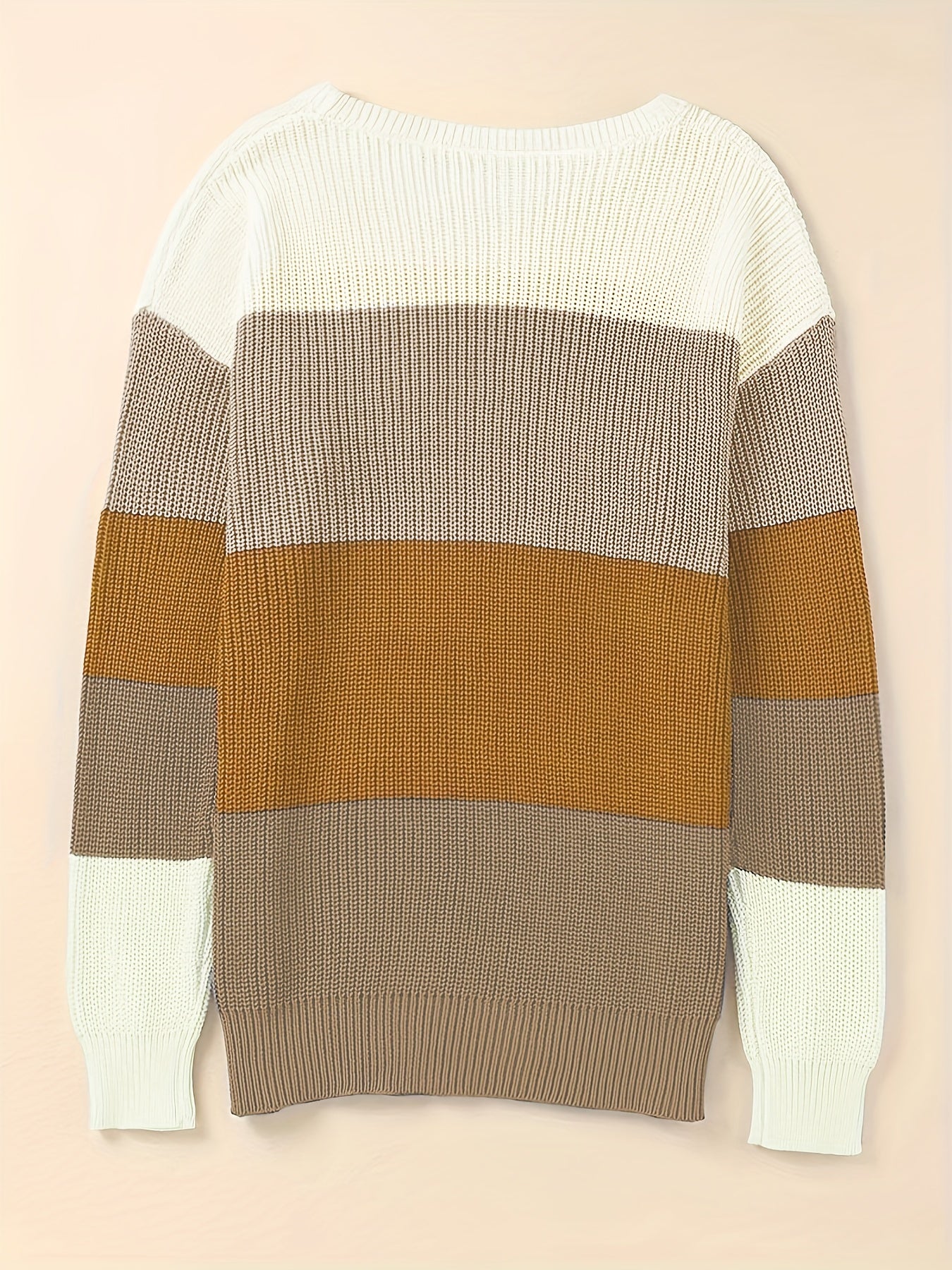 Striped Pattern Knitwear Tops, Crew Neck Long Sleeve Pullover Sweaters, Color Block Shirts, Women's Clothing - Snug & Style