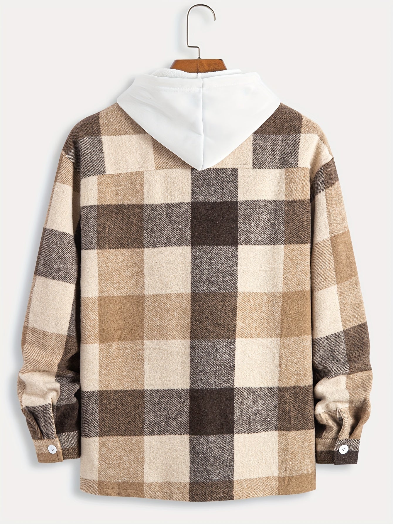 Mens Fashion-Forward Checkered Fleece Jacket - Cozy, Casual & Convenient with Pockets, Long Sleeve Button-Up Design for Outdoor Exploration - Snug & Style