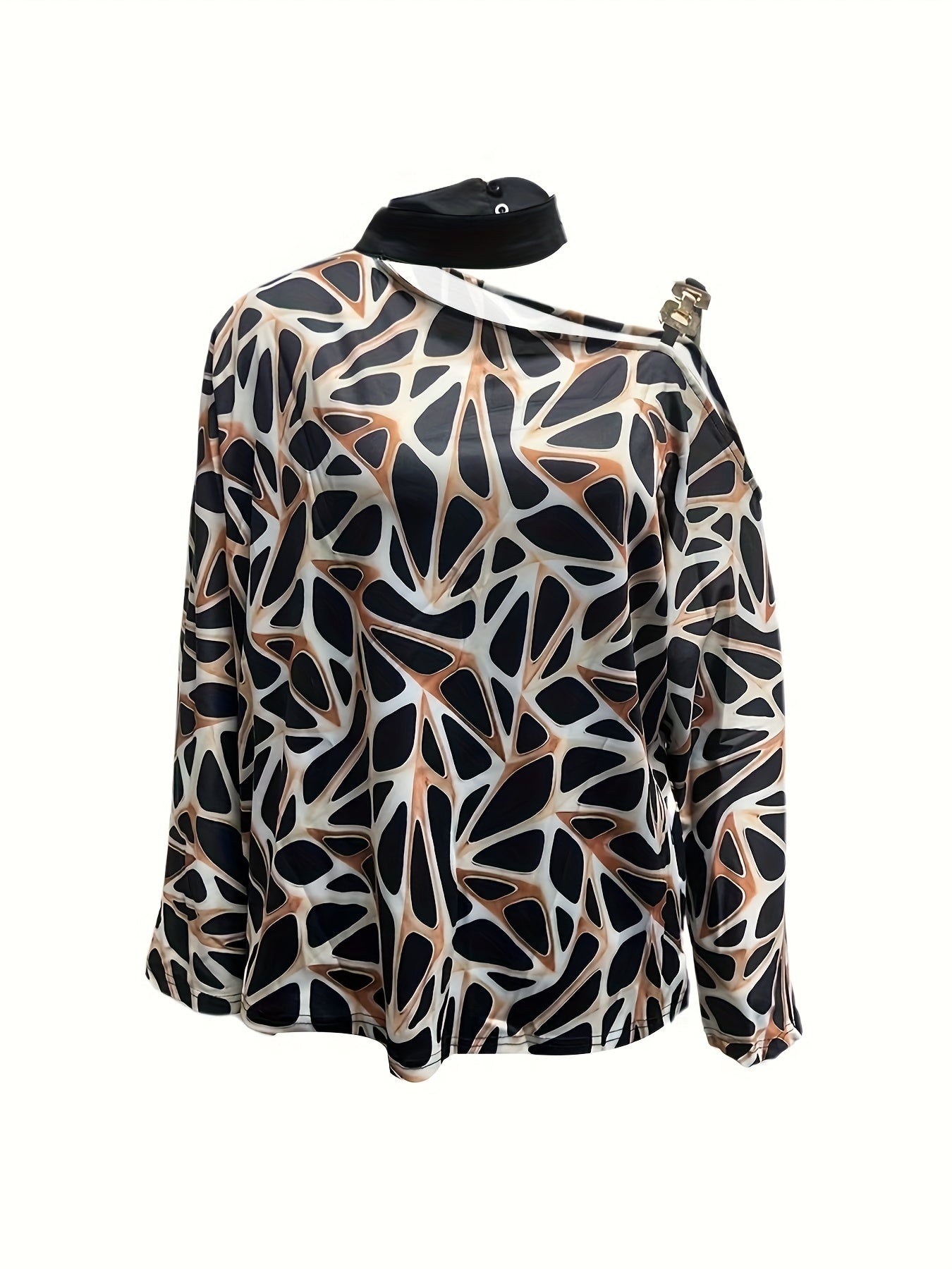 Women's Geometric Print Off-Shoulder Long Sleeve Tops, Casual Fall Winter Shirts, Women's Clothing - Snug & Style