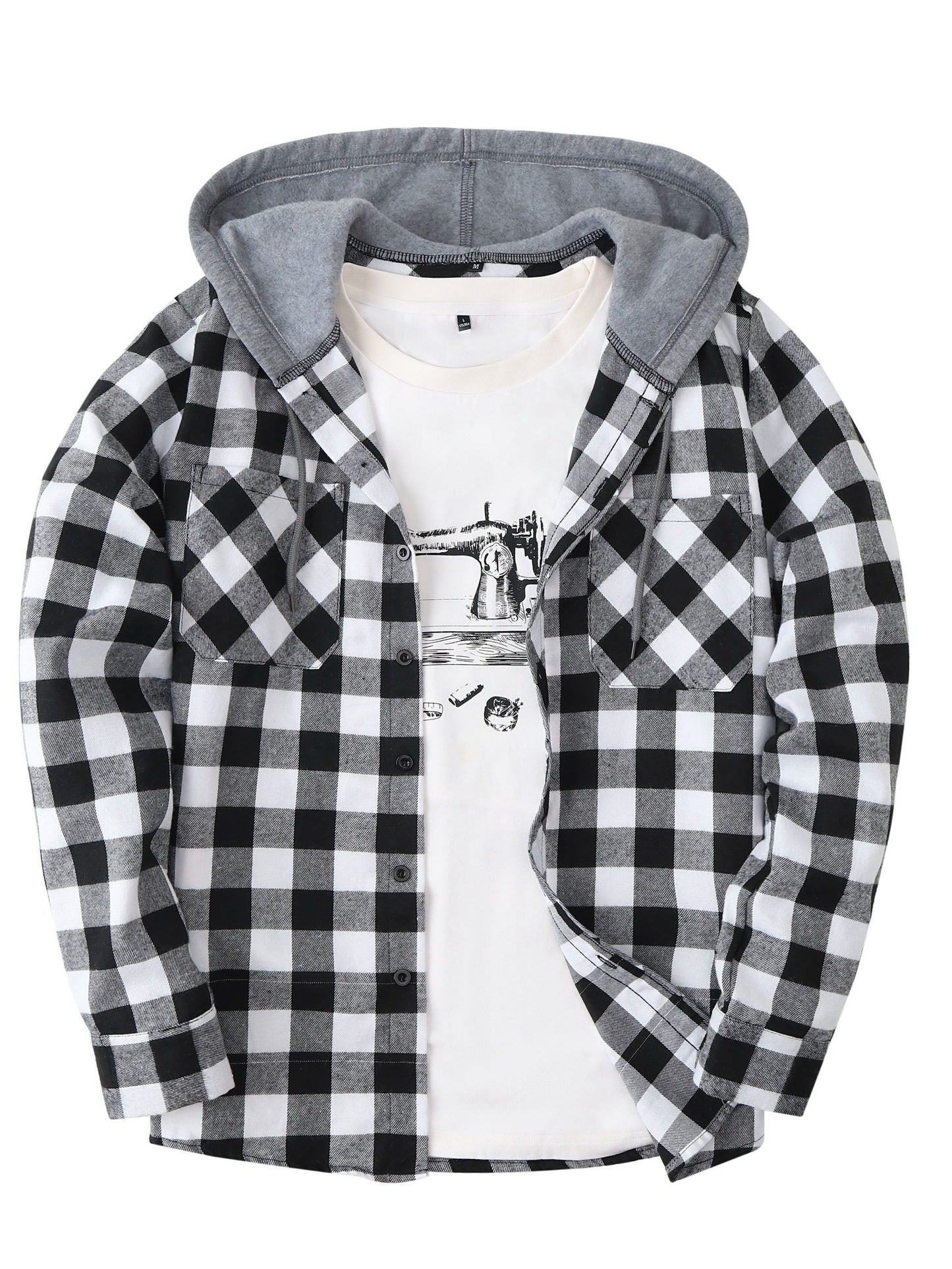 Long Sleeve Casual Regular Fit Button Up Hooded Shirts Jacket, Plaid Shirt Coat For Men - Snug & Style