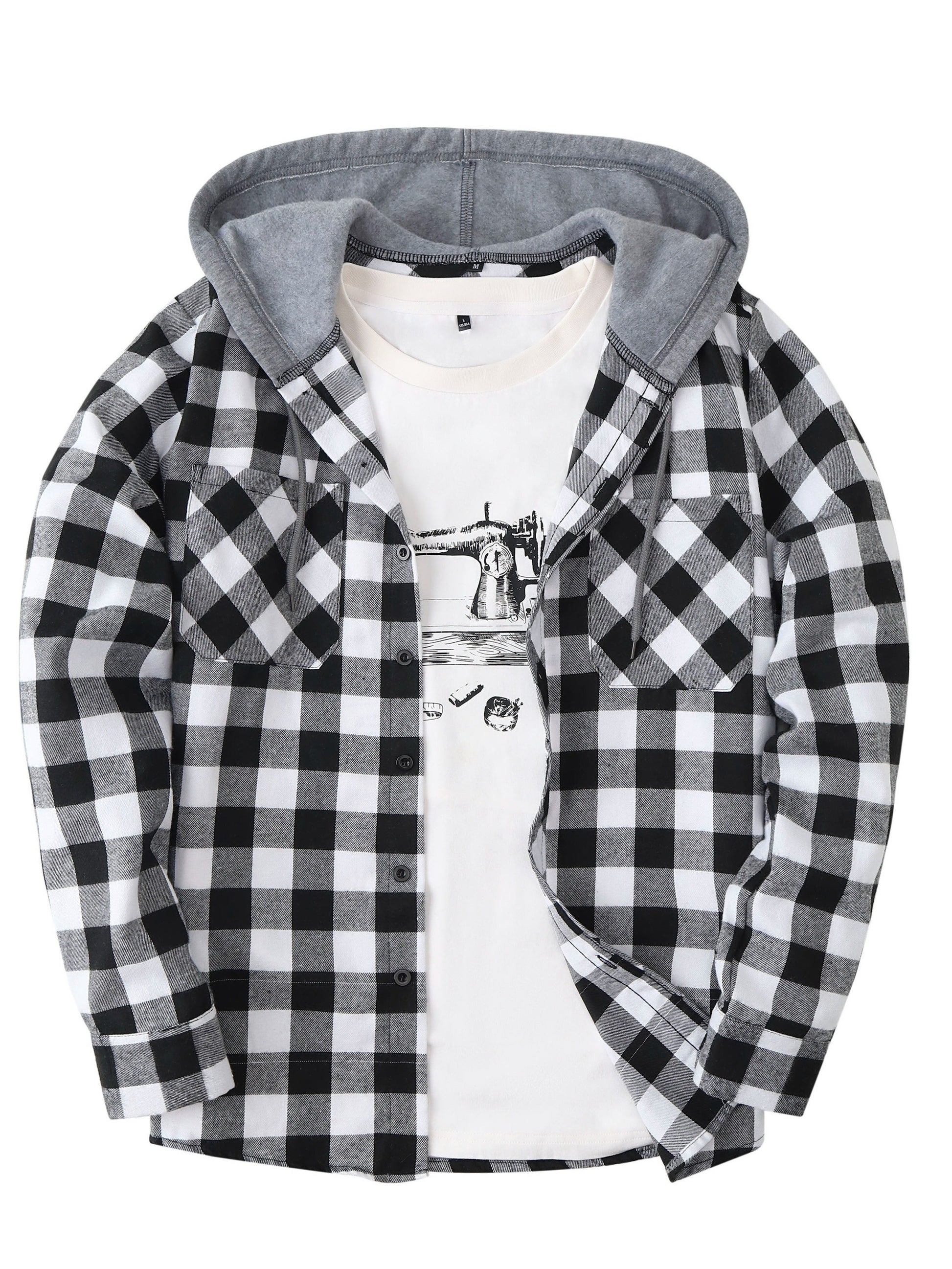 Long Sleeve Casual Regular Fit Button Up Hooded Shirts Jacket, Plaid Shirt Coat For Men - Snug & Style