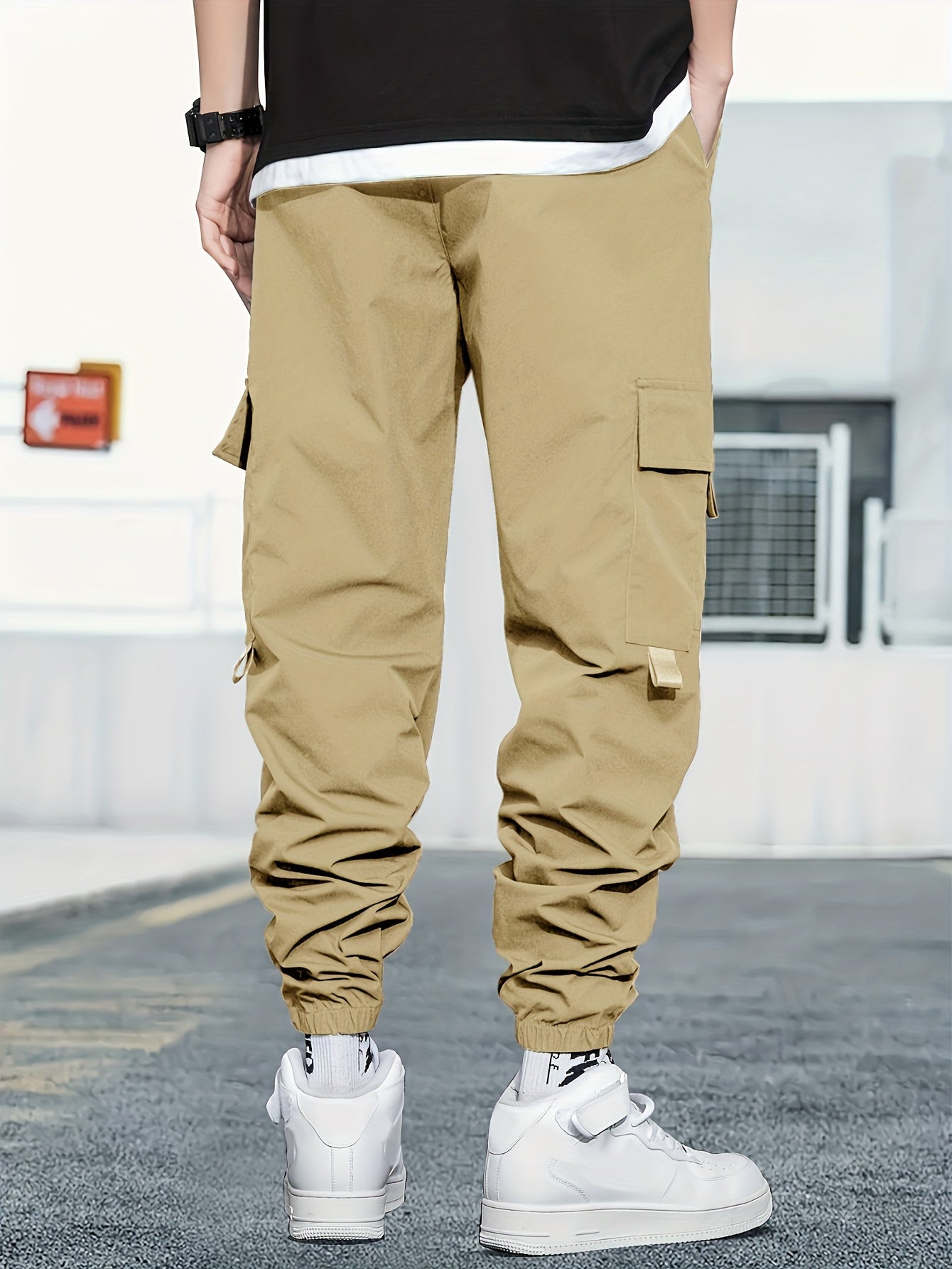 Mens Fashion-Forward Solid Cargo Pants - Abundant Flap Pockets, Loose Fit Drawstring Trousers - Durable Outdoor Work to Streetwear Hip Hop Style - Snug & Style
