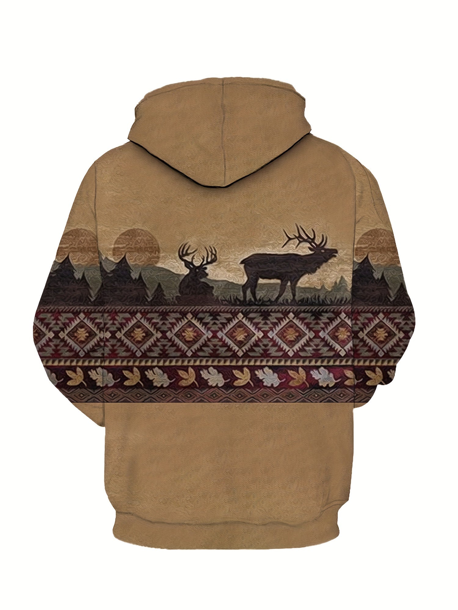 Plus Size Mens Fashion Hoodie with Bold Ethnic Prints & Intricate Bull Skull Design - Warm, Stylish Sweatshirt for Fall Winter - Comfortable Mens Apparel - Snug & Style