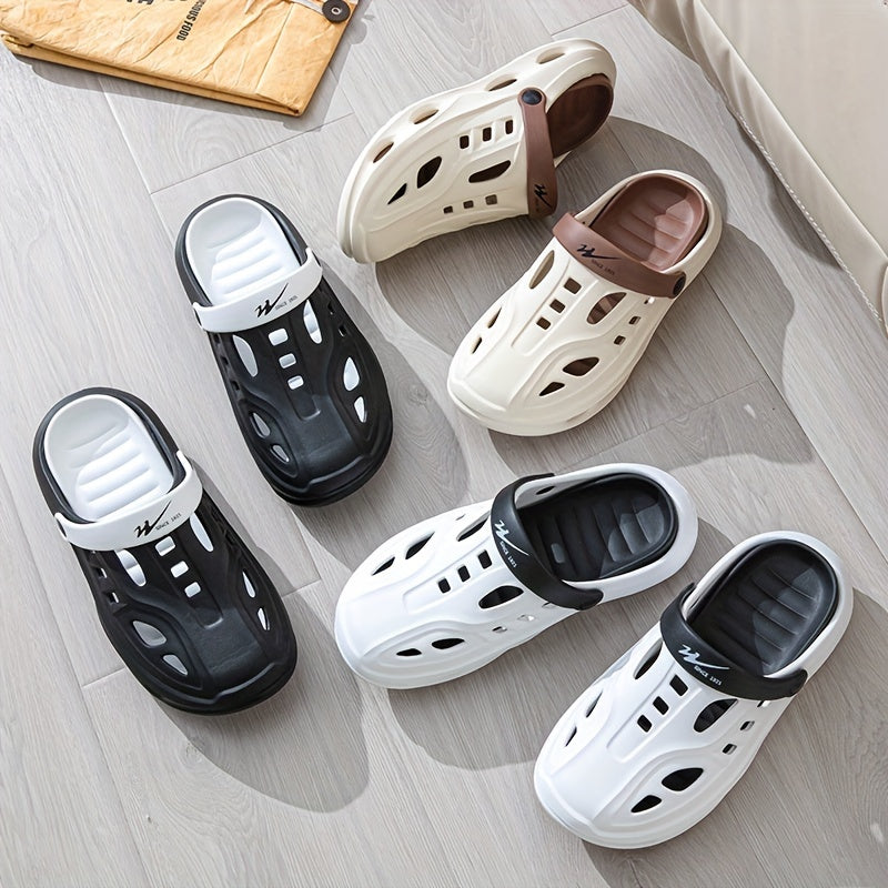 Mens Fashion Forward Hollow Out Slippers - Colour Block Style, Ultra-Comfortable, Non-Slip, Durable Outdoor Slides for TrendSETTING Gentlemen - Snug & Style