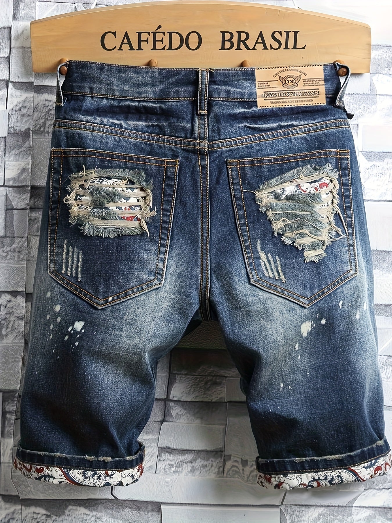 Mens Fashion-Forward Ripped Denim Shorts - Comfortably Loose Fit, Timeless Solid Hue with Trendy Distressed Details, Packed with Practical Pockets, Super Breathable for Summer Outdoor Adventures - Snug & Style