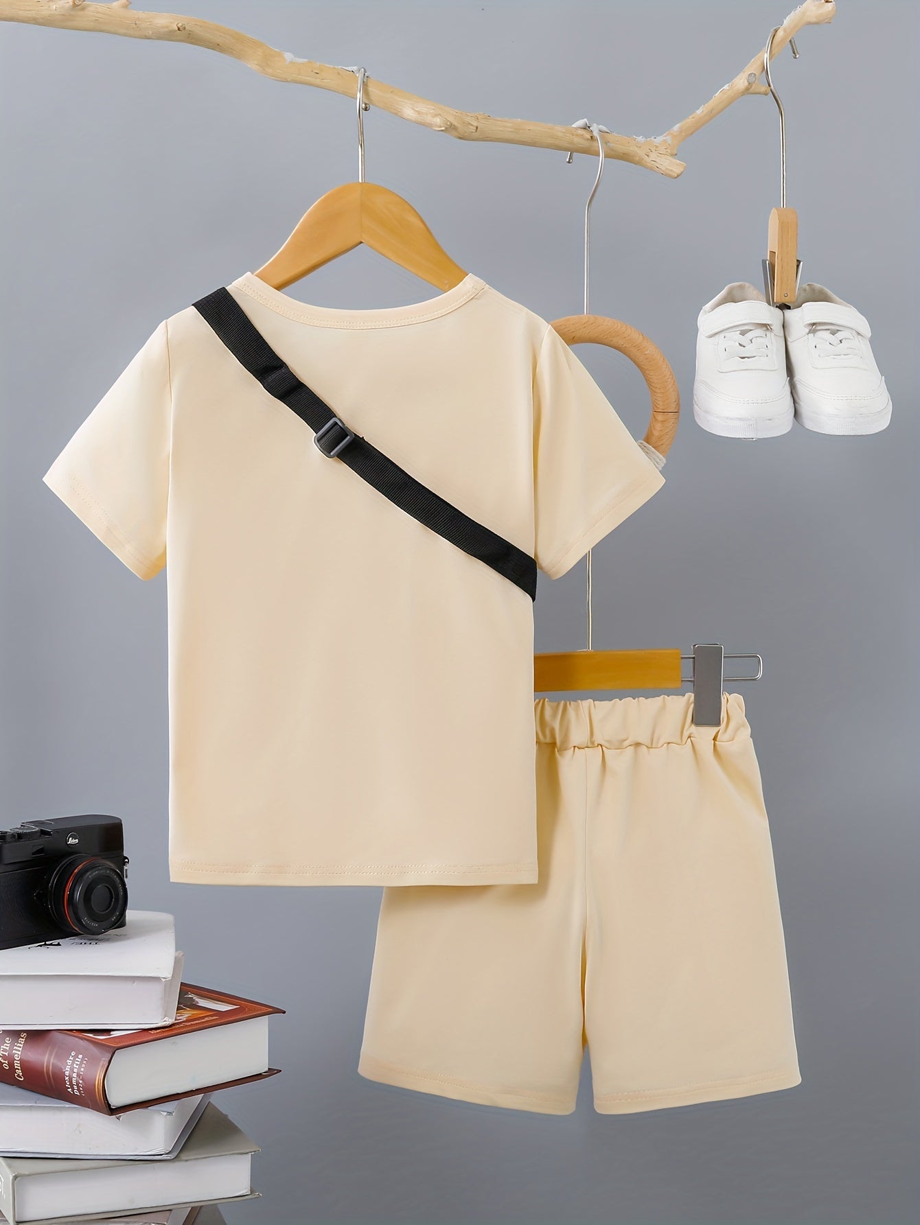 3-Pack Boys Trendy Summer Outfit - Soft Cotton Blend Solid T-shirts with Fun Smile Face Shorts & Handy Crossbody Bag - Comfortable, Lightweight, Perfect for Playtime - Snug & Style