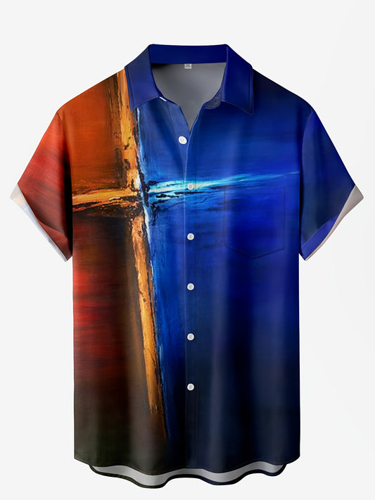 Plus Size Men's Hawaiian Shirts For Beach, Comfy Full Printed With "Art" Pattern Short Sleeve Aloha Shirts, Oversized Casual Loose Tops For Summer - Snug & Style