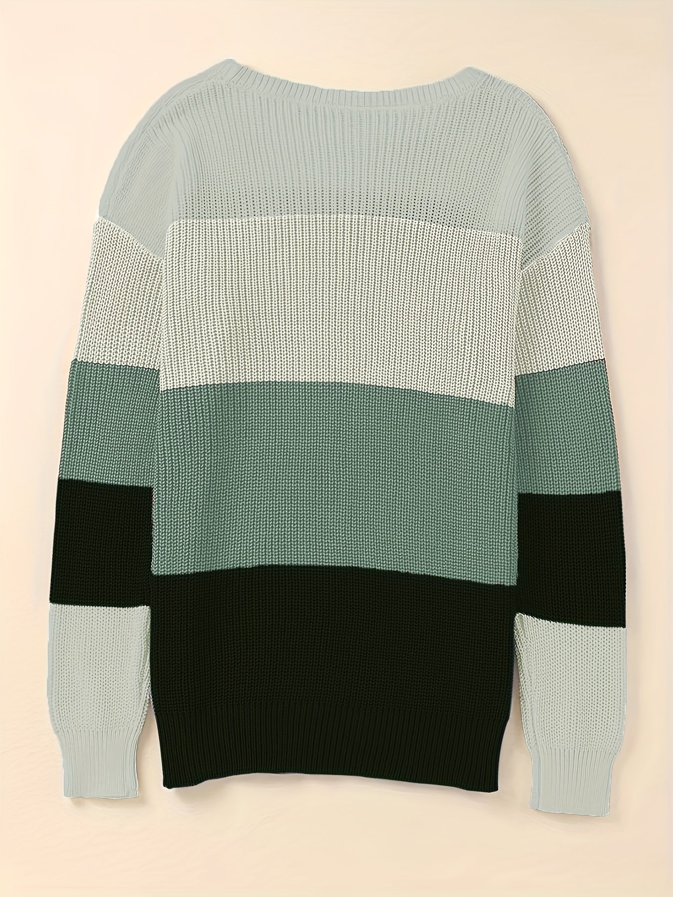 Striped Pattern Knitwear Tops, Crew Neck Long Sleeve Pullover Sweaters, Color Block Shirts, Women's Clothing - Snug & Style